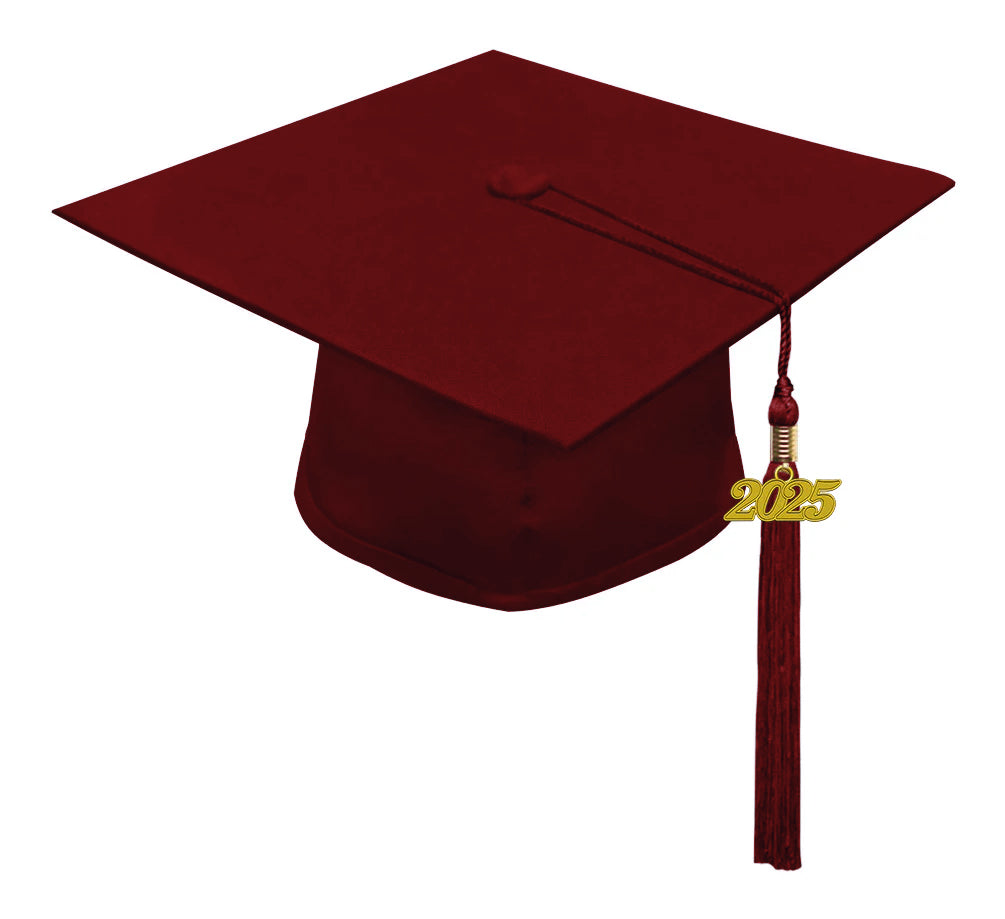 Matte Burgundy Bachelors Degree Cap & Tassel - Graduation Caps