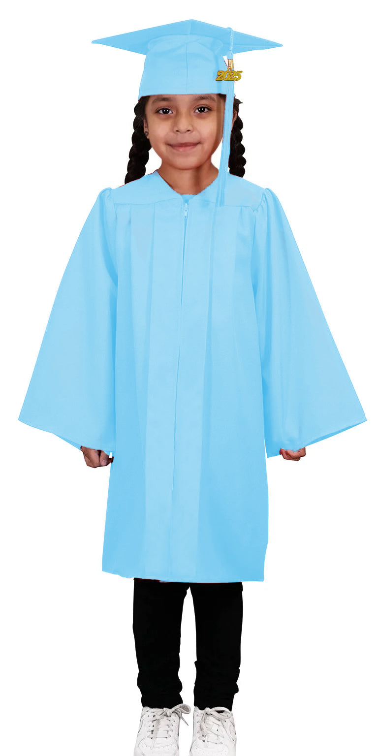 Child Matte Light Blue Graduation Cap & Gown - Preschool & Kindergarten