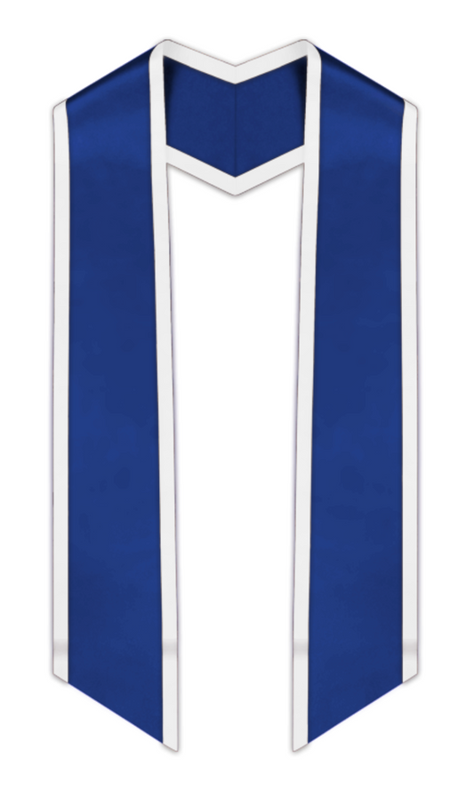 Royal Blue Slanted Graduation Stole with White Trim